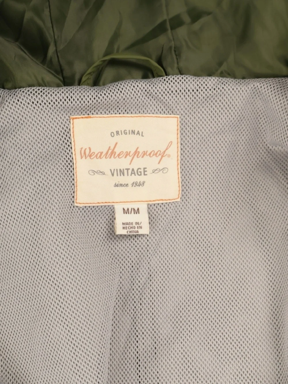 Original Weatherproof Vintage Green Hooded Rain Jacket Windbreaker Mens Medium